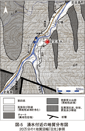 図5 湧水付近の地質分布図