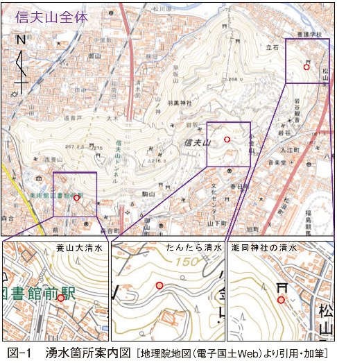図-1　湧水箇所案内図 ［地理院地図（電子国土Web）より引用・加筆］