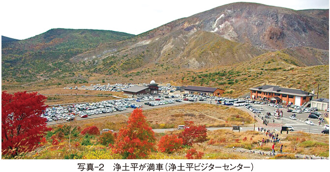 写真-2　浄土平が満車（浄土平ビジターセンター）