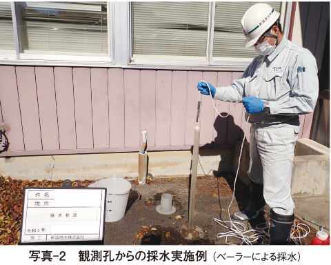 写真-2　観測孔からの採水実施例 （ベーラーによる採水）