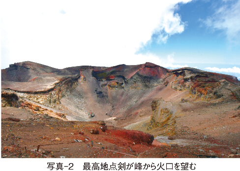 写真-2　最高地点剣が峰から火口を望む